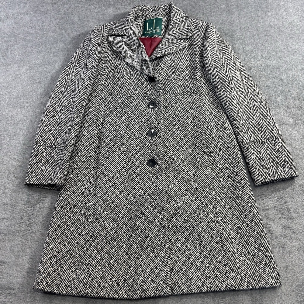 Vintage Larry Levine Coat Womens Small Black and Beige Wool Blend Sport Preppy